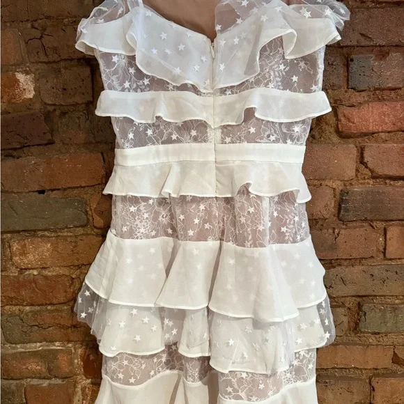 For Love & Lemon White Cosmic Star Ruffle Tiered Lace Dress size small - Picture 4 of 4